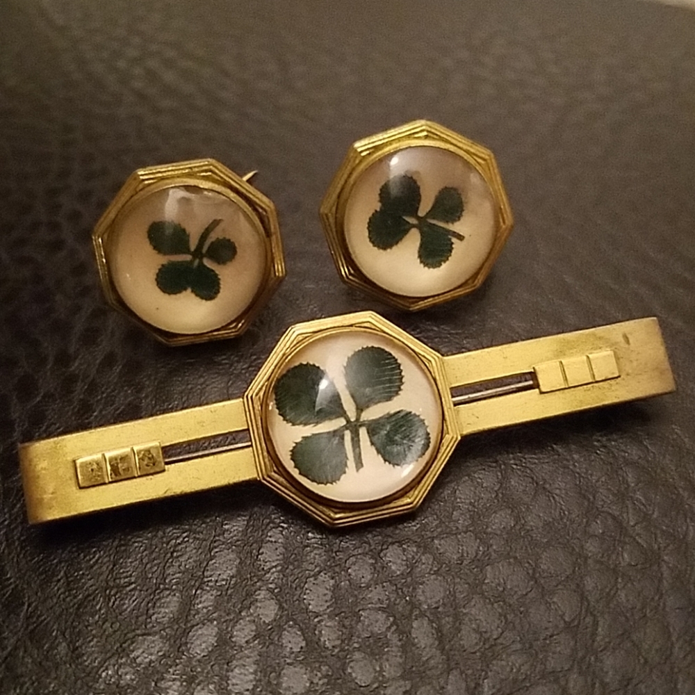 VTG Hickok clover brooch and earring set